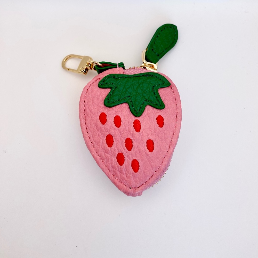 Strawberry Coin Purse Keychain Pink Strawberry purse charm Keychain pouch - Picture 4 of 15
